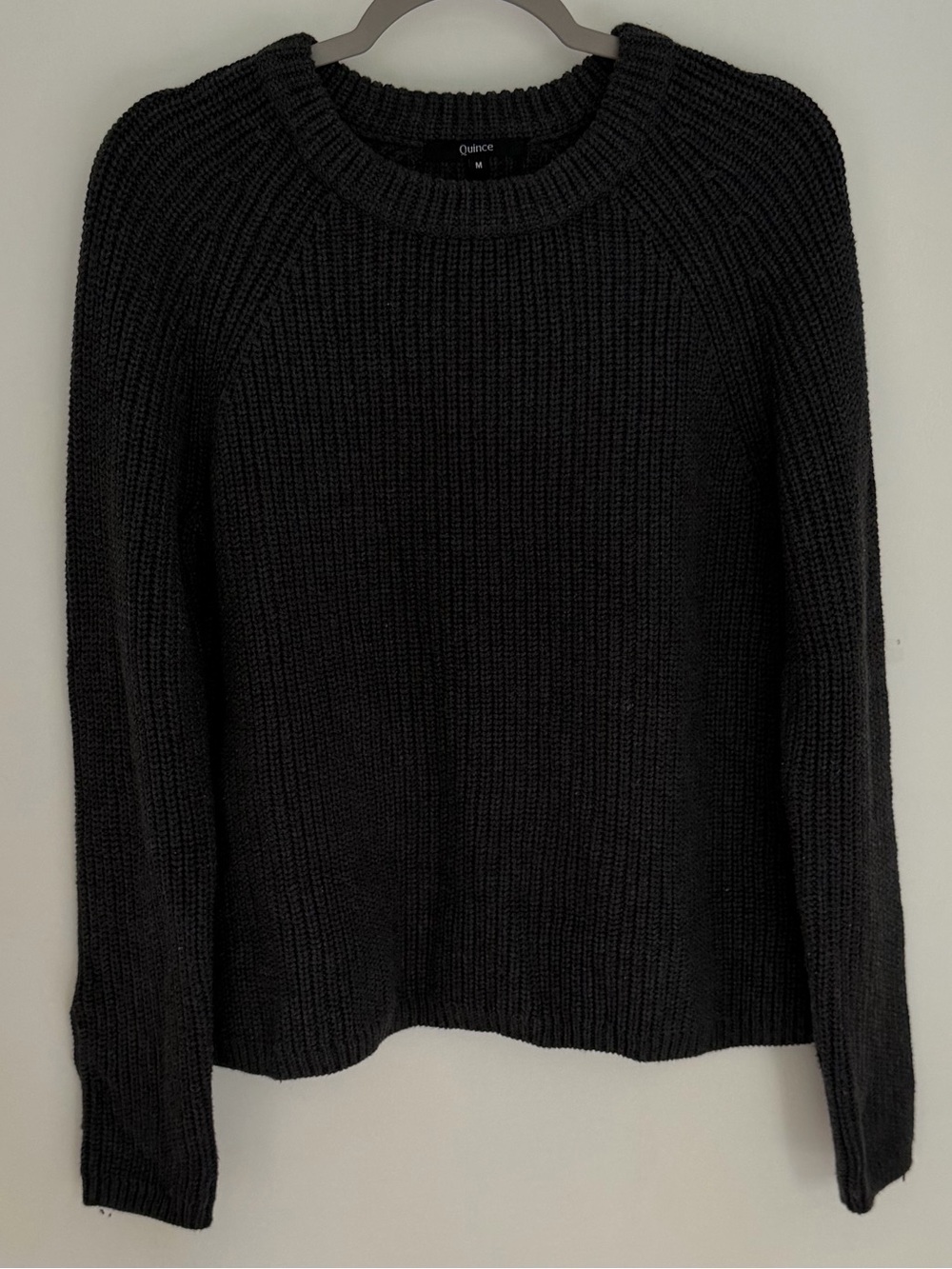 Quince 100% Organic Cotton Charcoal Gray Fisherman Rib Knit Crew Neck Sweater